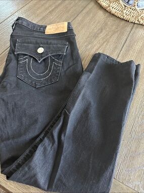 True Religion Women's Black Skinny Jeans with Signature Flap Pocket